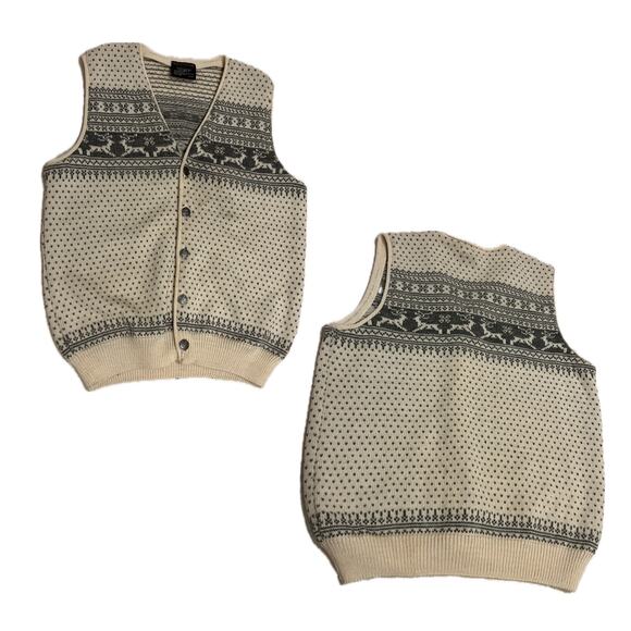 Vintage Norwool Reindeer wool Button Up Vest Top / Mens XL - Picture 3 of 4